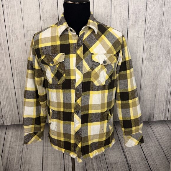 Quiksilver Men's Medium Yellow Check Button-Front Flannel Shirt Jacket Shacket - Picture 1 of 7